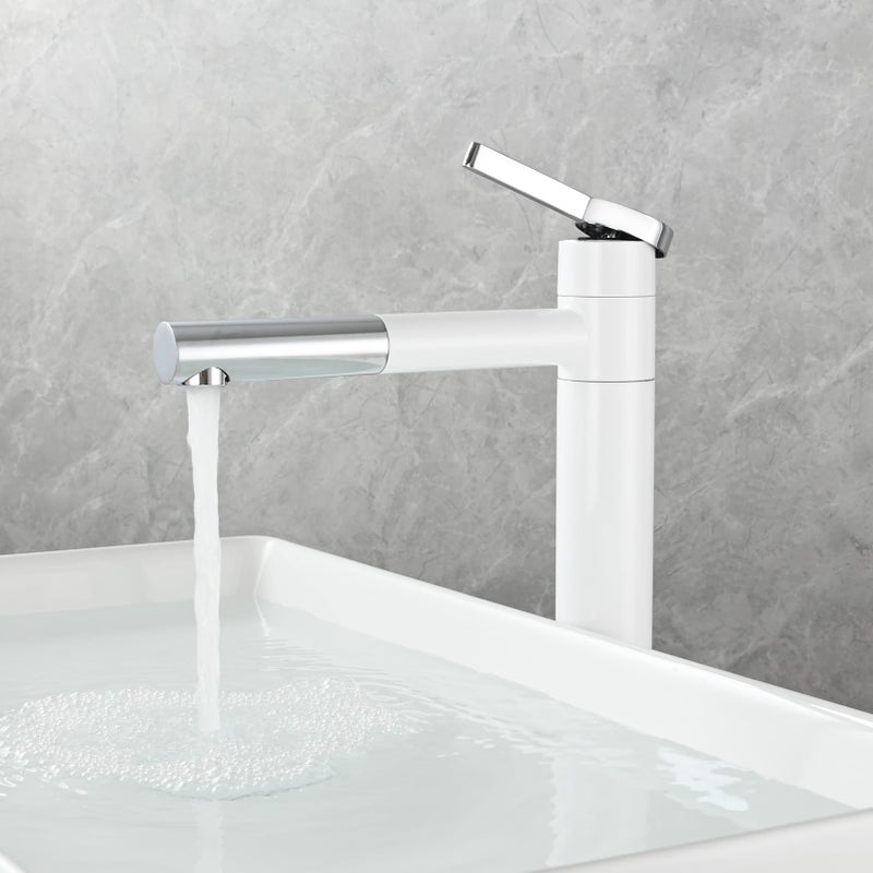 CIENCIA Tall Vessel Sink Faucet Brass Bathroom Sink Faucet Single Handle Basin Faucet with 360Â°Rotating Spout, Bathroom Mixer Tap White, BW61120C - Image 3